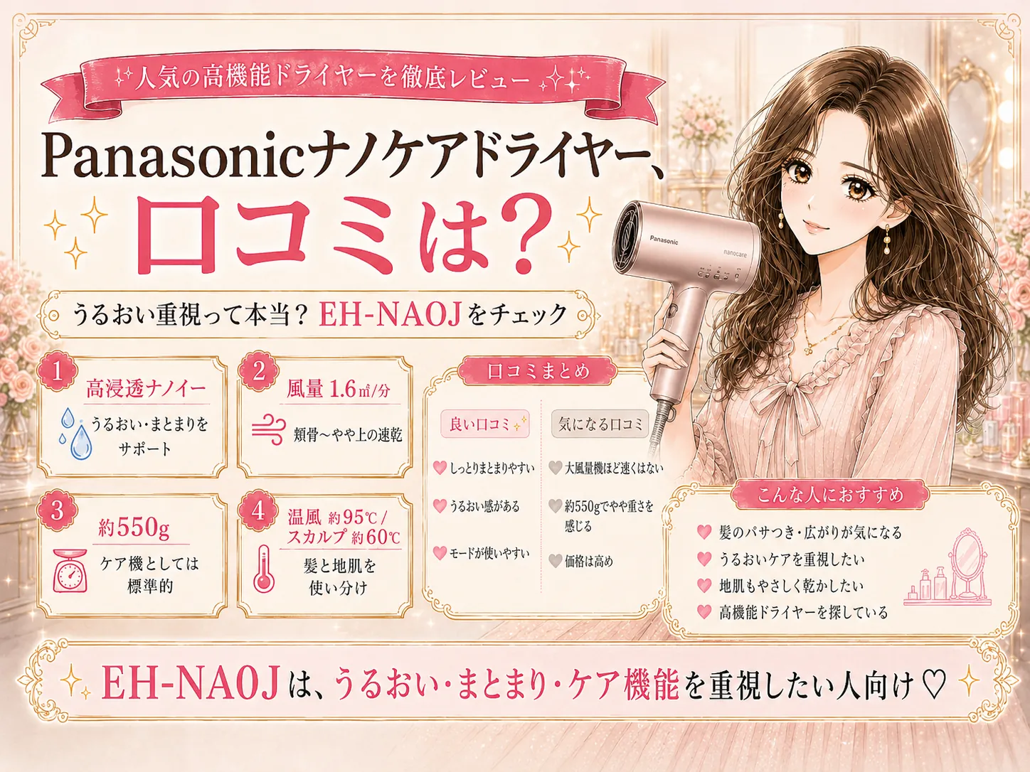 ナノケア ドライヤーの口コミ・評判|EH-NA0Jのうるおいを検証