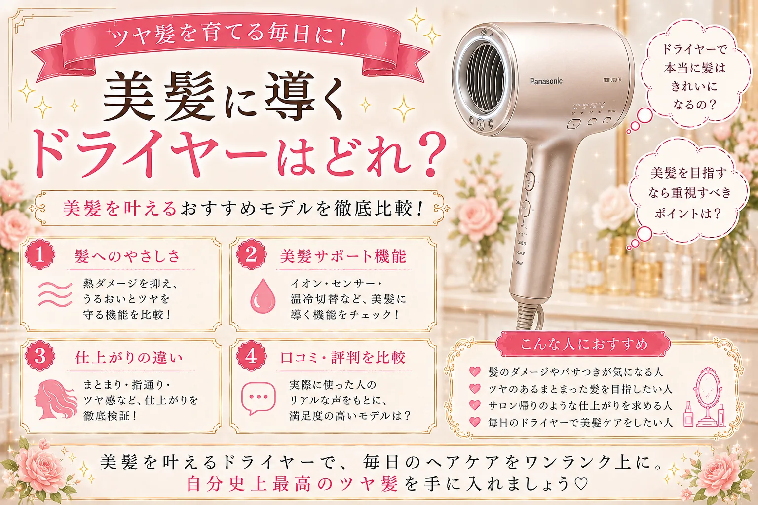 美髪ドライヤーの選び方｜温度・風量・重量の公表条件で8機比較