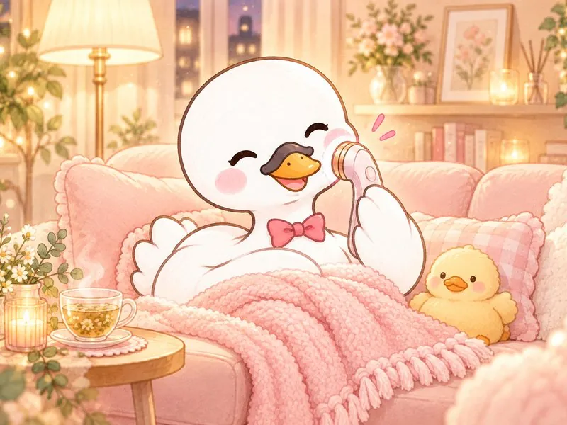 美顔器を使う白鳥のイラスト